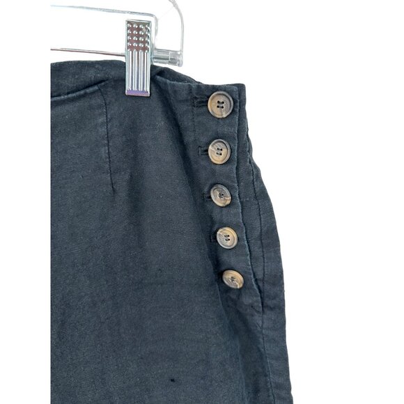 Talbots Pants Women 10 Navy‎ Blue Wide Leg Linen Side Buttons High Rise - Picture 2 of 8